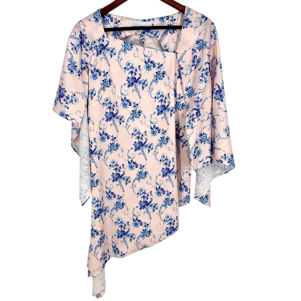 Osman Yousefzada Womens Sz 6 Formal Pink Blue Floral Blouse Shirt Top Dinner
